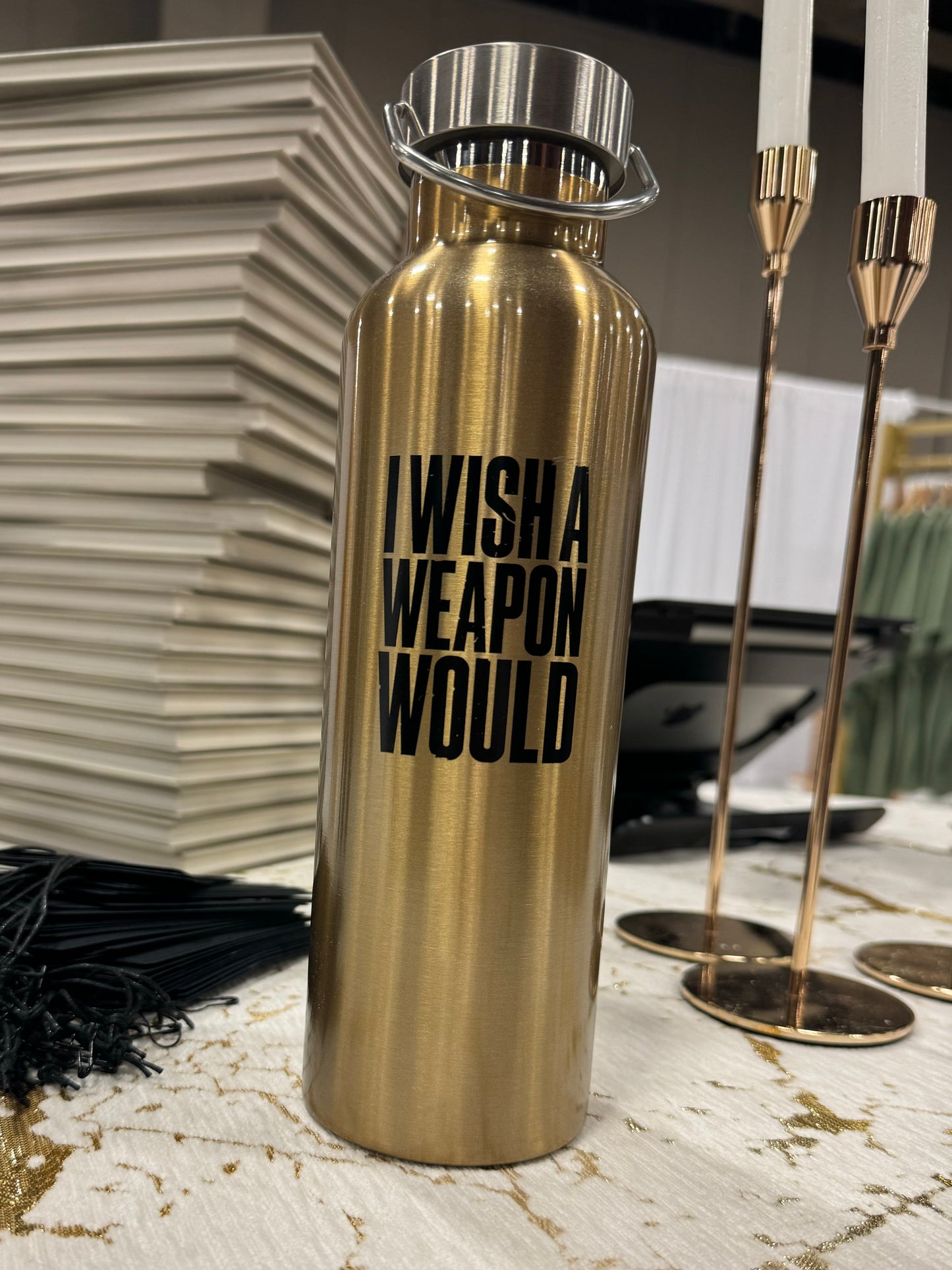 "I Wish A Weapon Would" Water Bottle